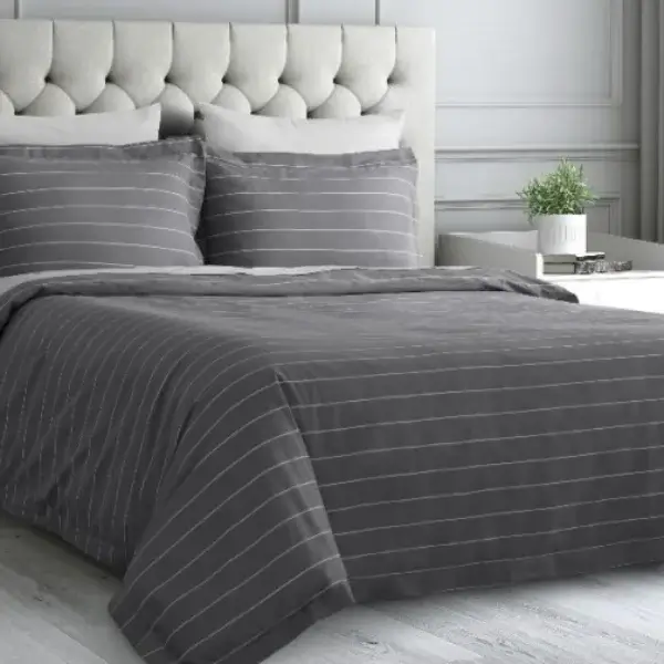 “Studio Stripe” Printed Quilt Cover Sets Slate